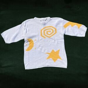 Vintage 70s 80s celestial knit sweater half sleeve, eclectic art teacher space